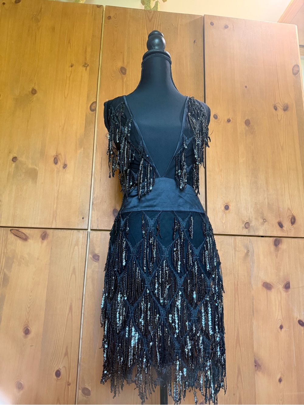 Hera Collection Black Beaded Fringe Mini Dress